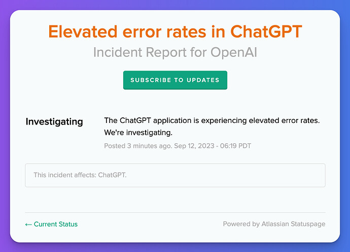 Elevated error rates in ChatGPT