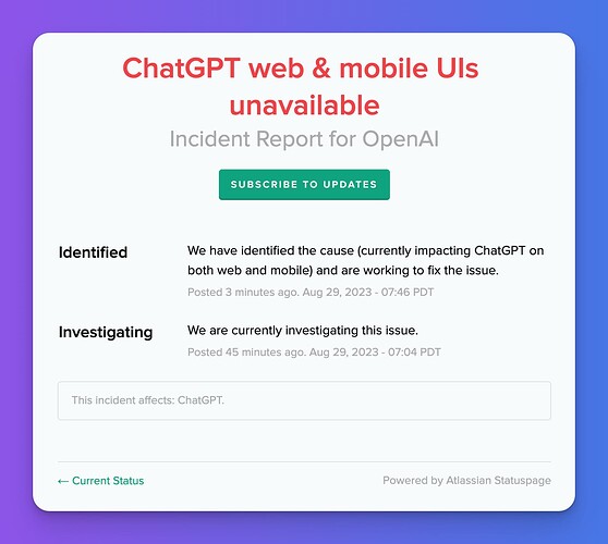 ChatGPT web & mobile UIs unavailable