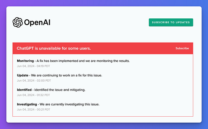 ChatGPT is unavailable for some users